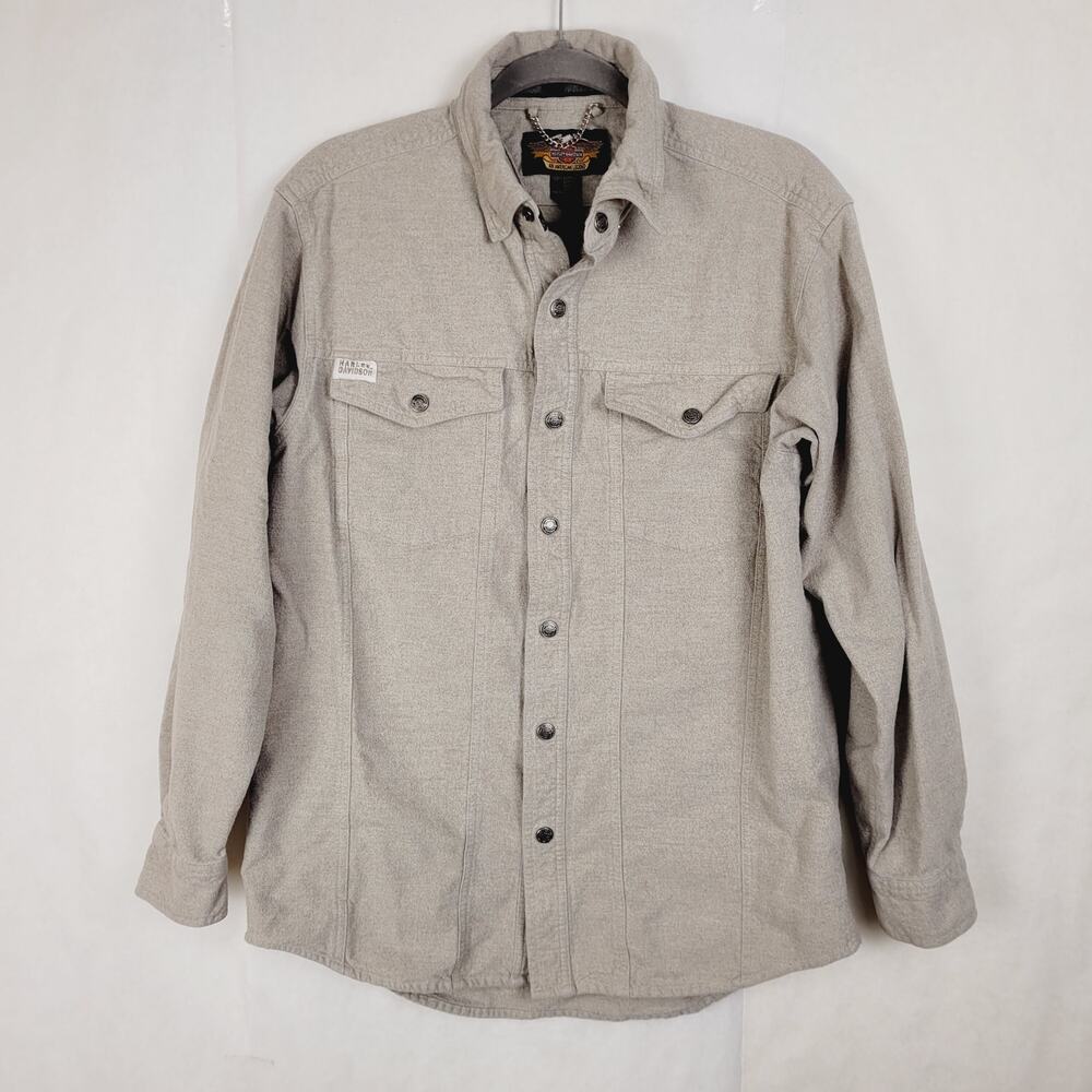 Harley Davidson chamois shirt snap button patch pocket Med Biker Retro Western